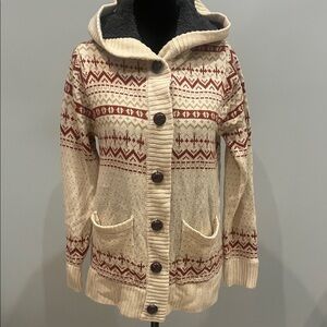 Cozy Cream and Rust Hooded cardigsn  Sweater with pockets